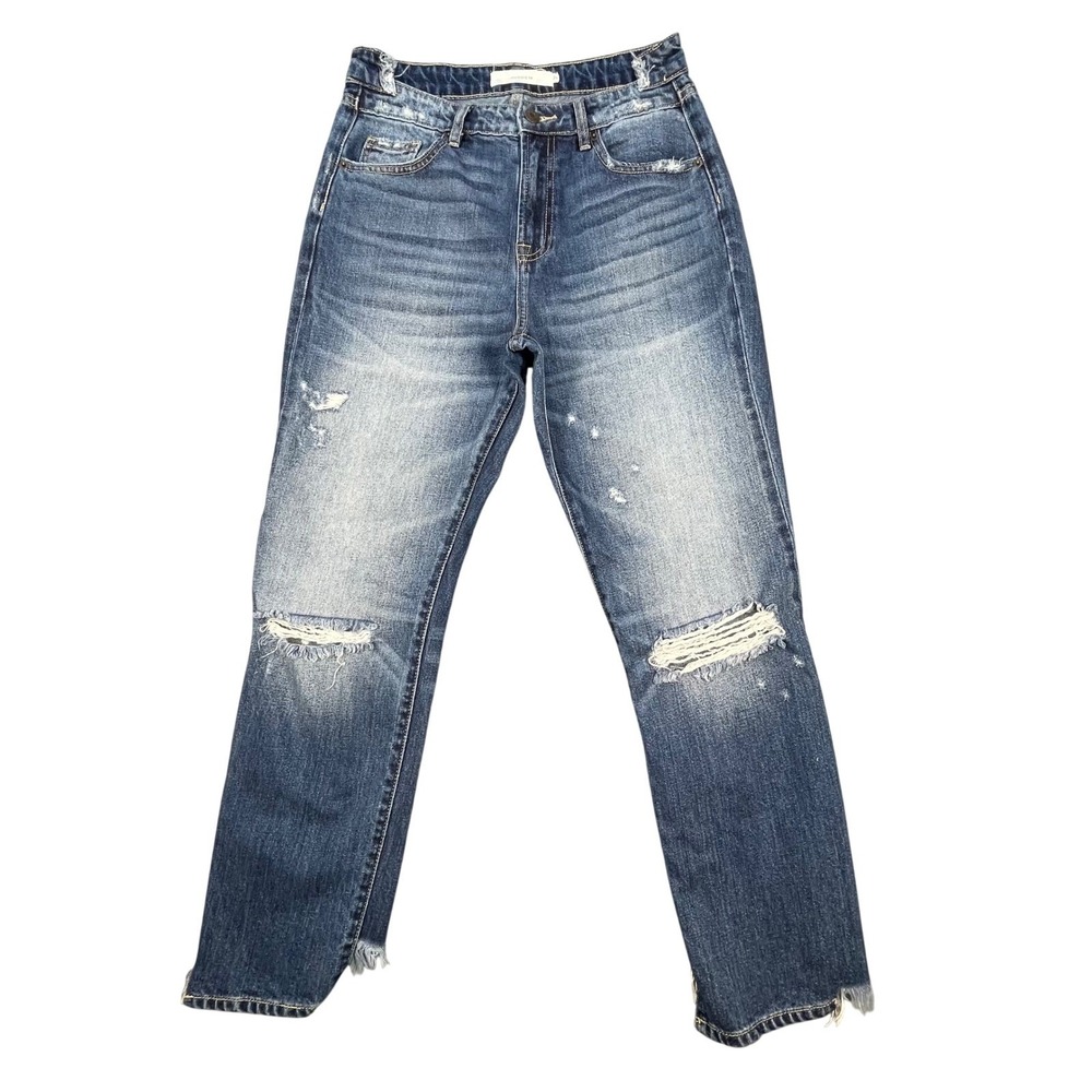 Hidden Jeans Blue Distressed Raw Hem Straight Leg Jeans Womens 26